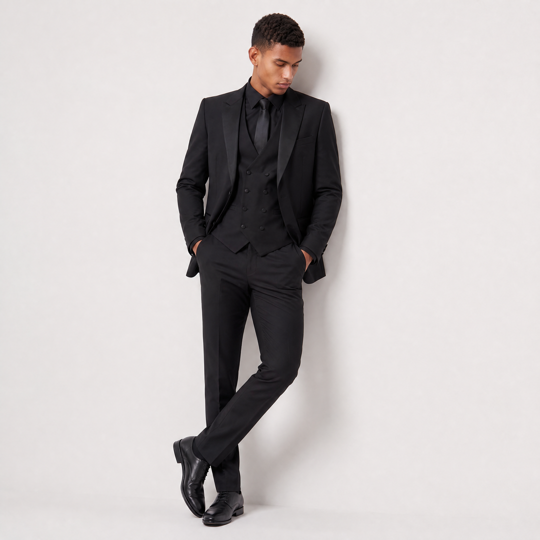 Men's Slim Fit Three-Piece Suit with Double-Breasted Waistcoat