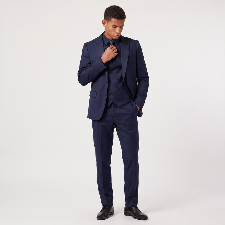 Men's Slim Fit Three-Piece Suit with Double-Breasted Waistcoat