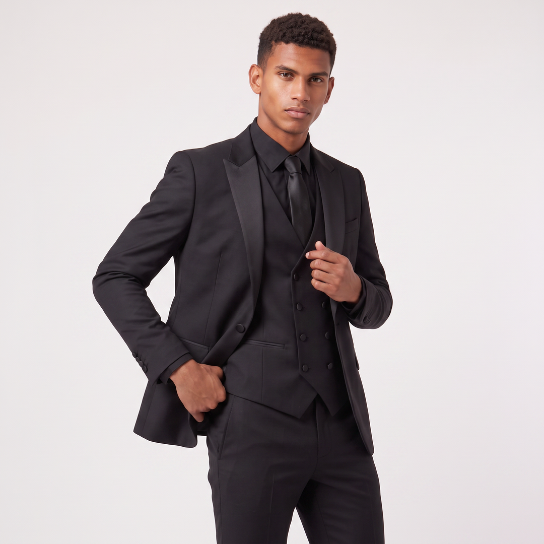 Men's Slim Fit Three-Piece Suit with Double-Breasted Waistcoat