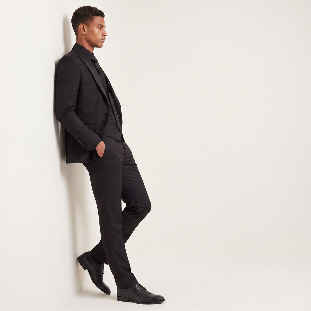 Men's Slim Fit Three-Piece Suit with Double-Breasted Waistcoat