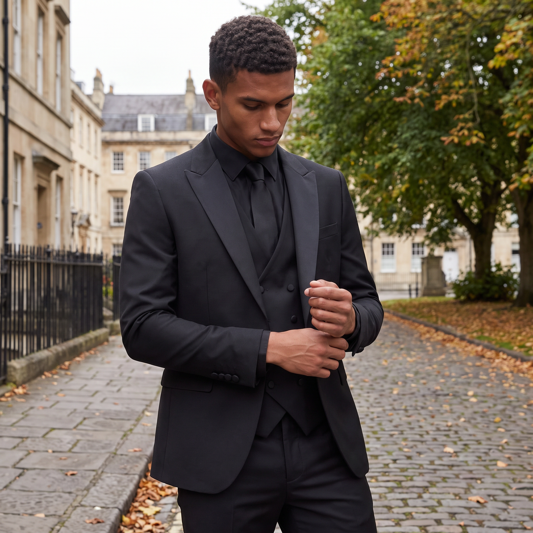 Men's Slim Fit Three-Piece Suit with Double-Breasted Waistcoat
