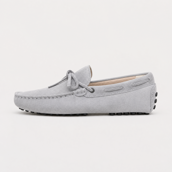 Men's Suede Driving Loafers with Front Tie Accent