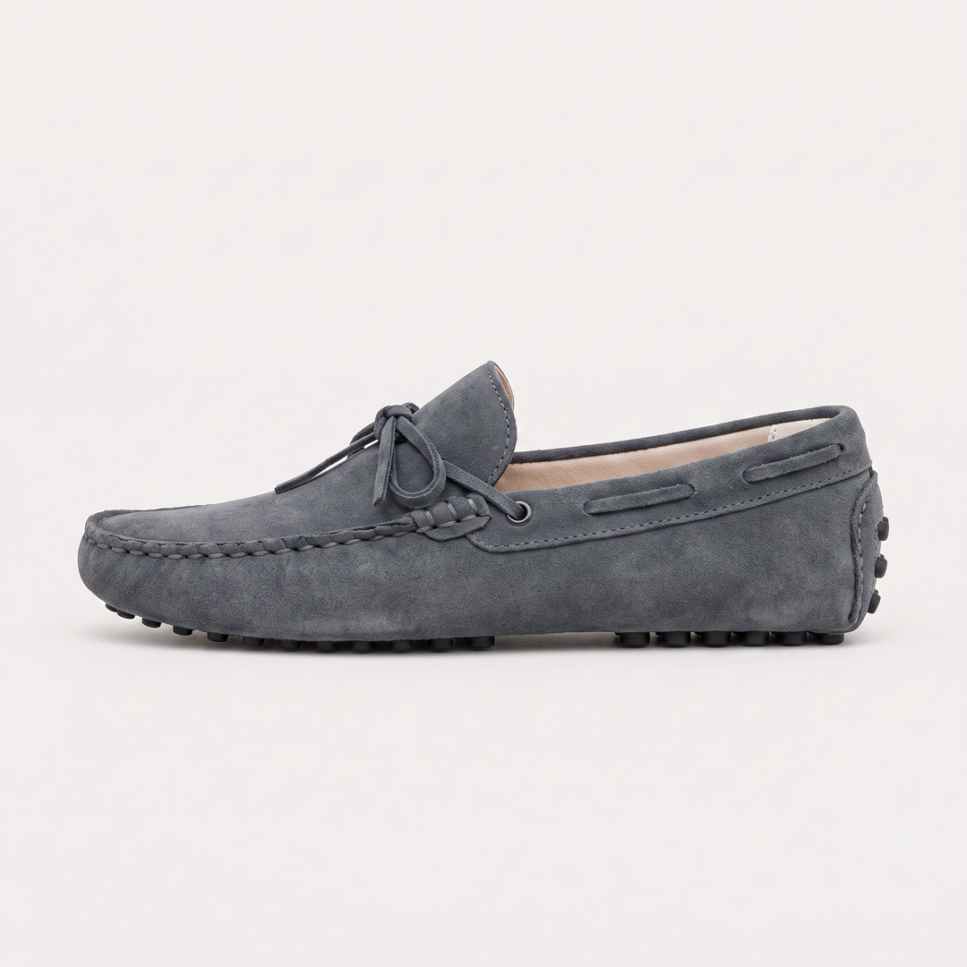 Men's Suede Driving Loafers with Front Tie Accent
