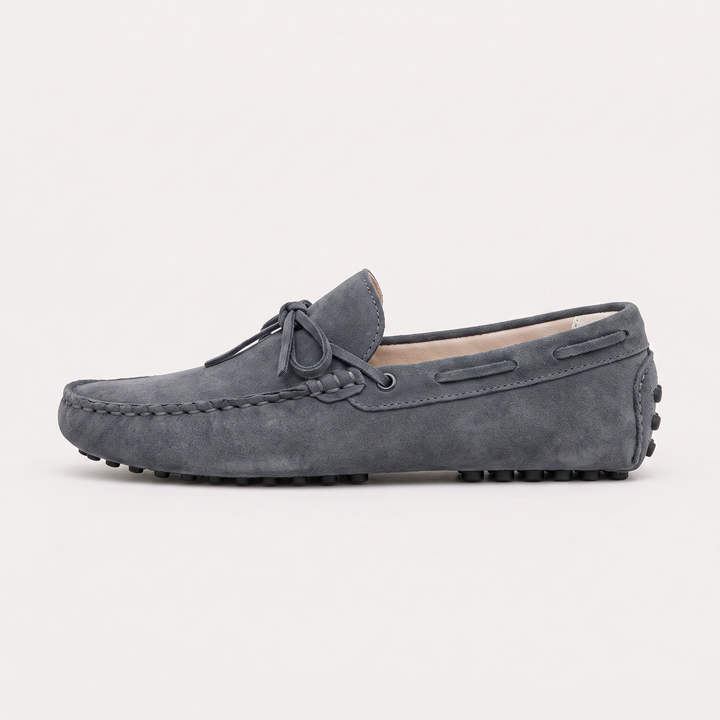 Men's Suede Driving Loafers with Front Tie Accent