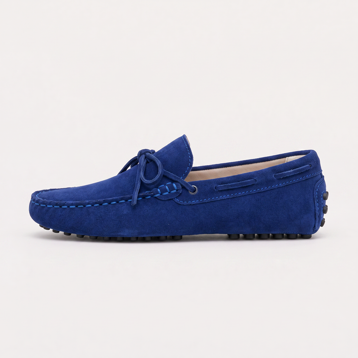 Men's Suede Driving Loafers with Front Tie Accent