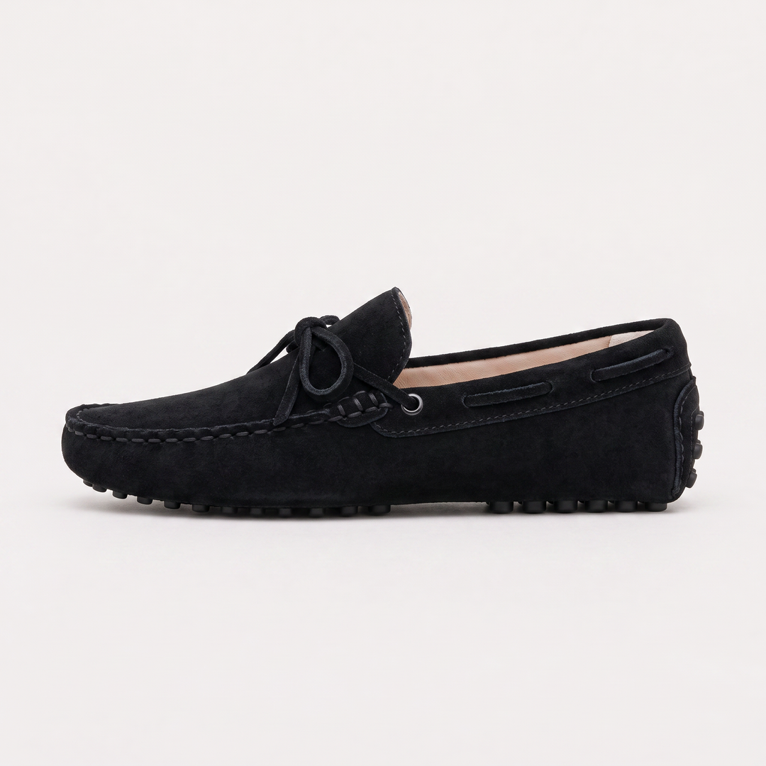 Men's Suede Driving Loafers with Front Tie Accent