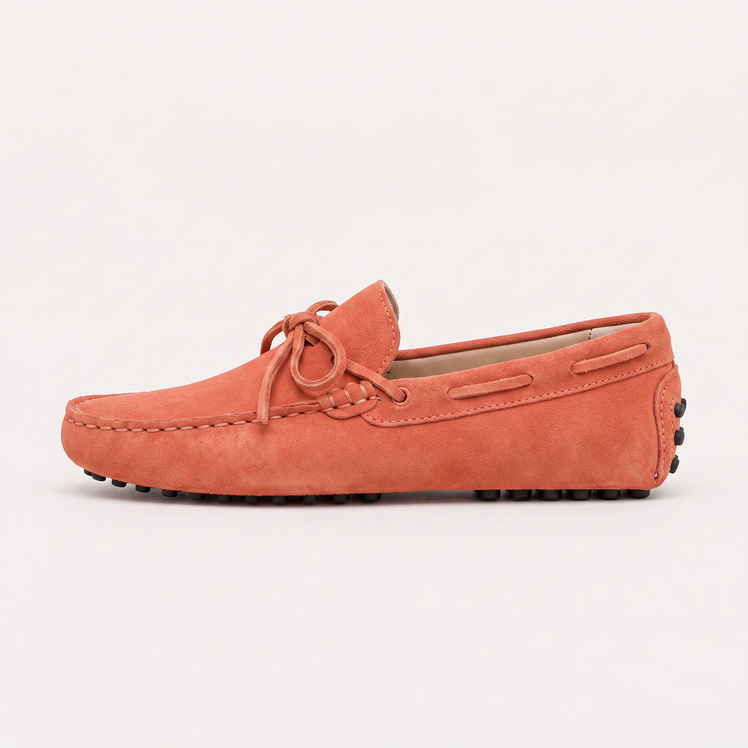 Men's Suede Driving Loafers with Front Tie Accent