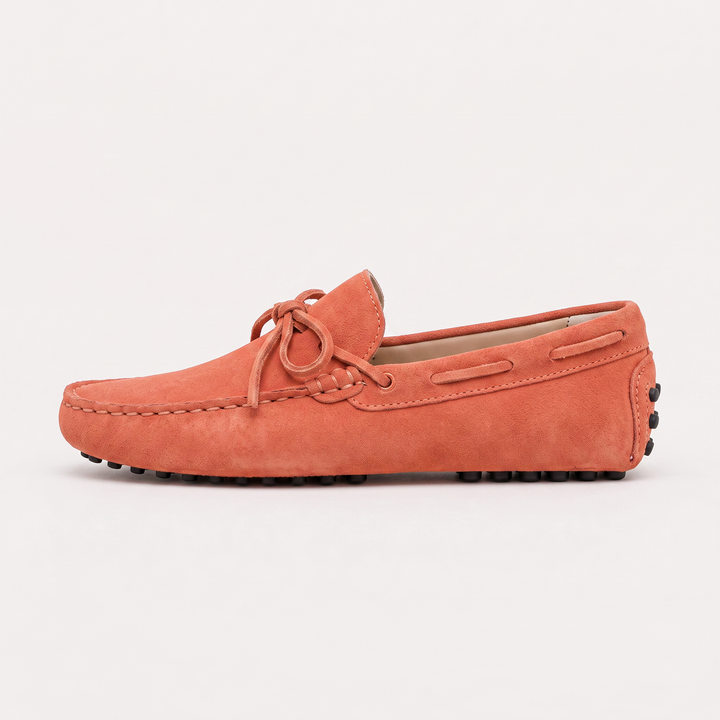 Men's Suede Driving Loafers with Front Tie Accent