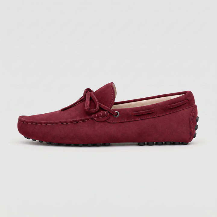 Men's Suede Driving Loafers with Front Tie Accent