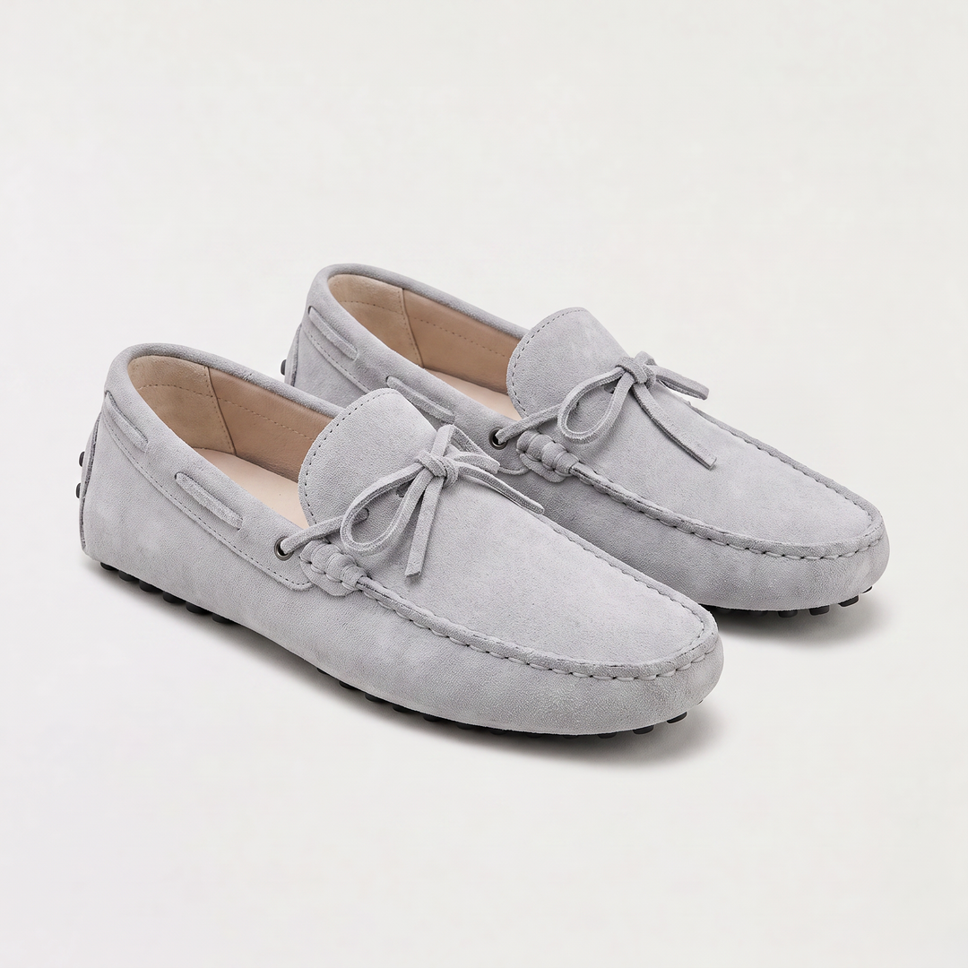 Men's Suede Driving Loafers with Front Tie Accent