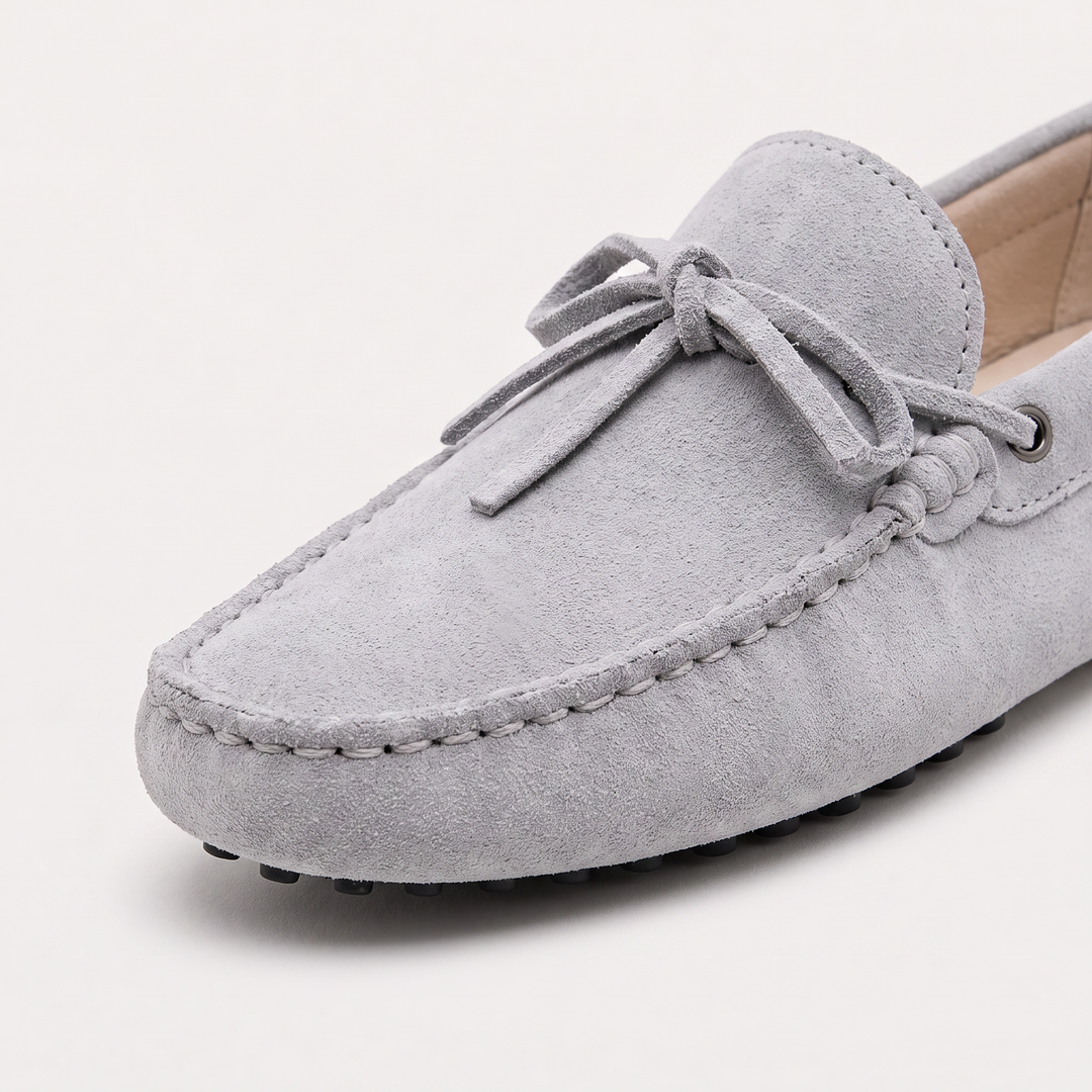 Men's Suede Driving Loafers with Front Tie Accent