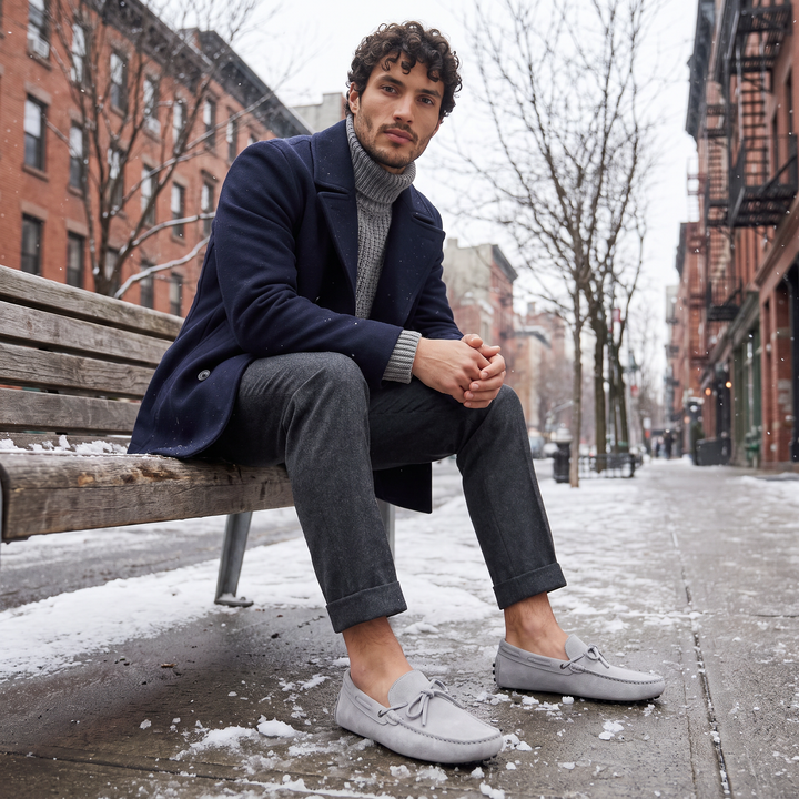 Men's Suede Driving Loafers with Front Tie Accent
