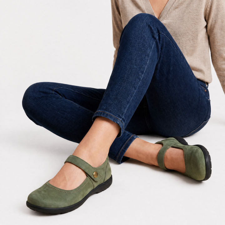 Women's Wide Fit Mary Jane Flats with Strap Fastening