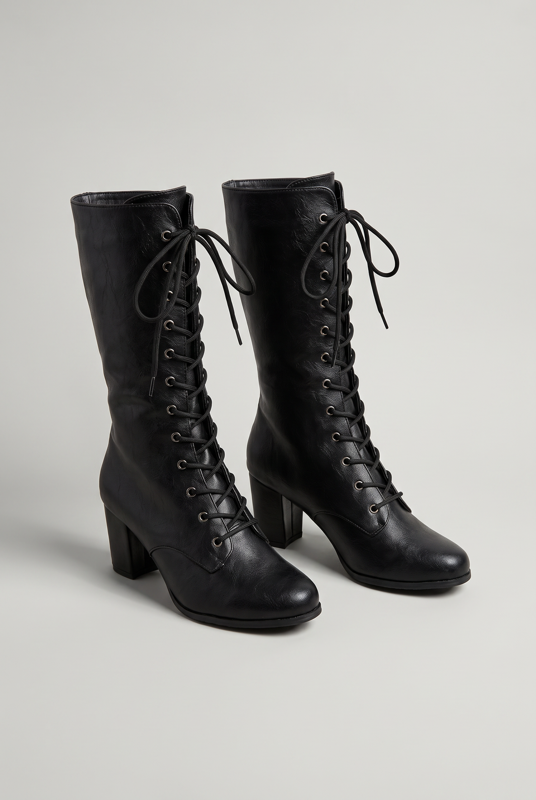 Women's Lace-Up Mid-Calf Boots with Block Heel