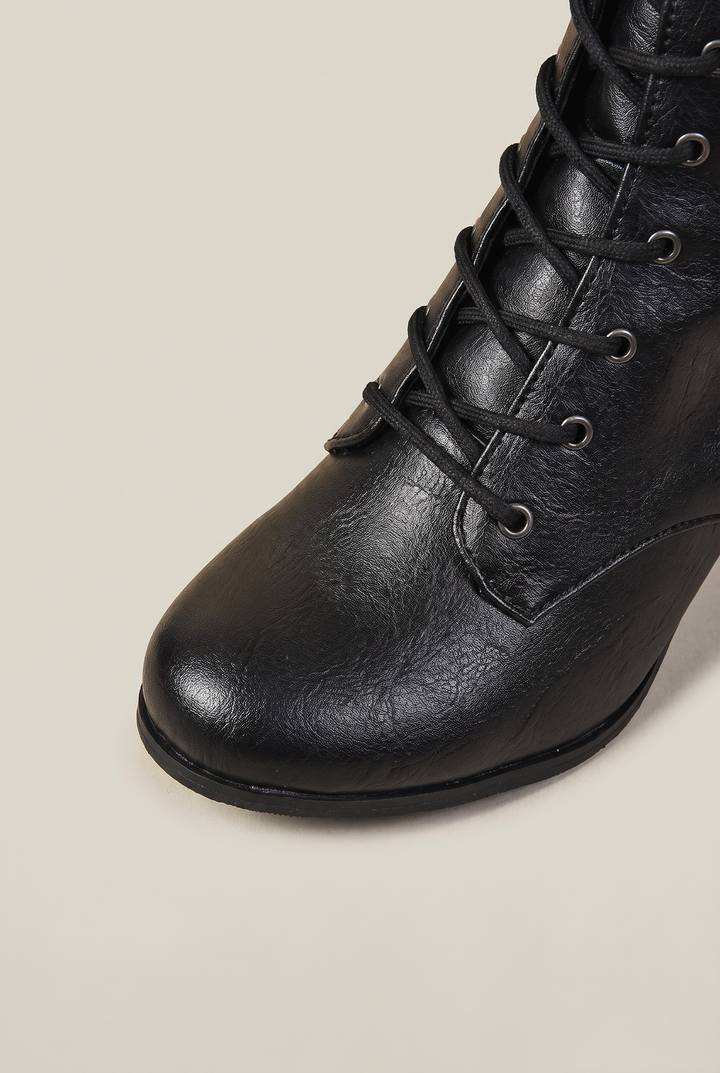 Women's Lace-Up Mid-Calf Boots with Block Heel
