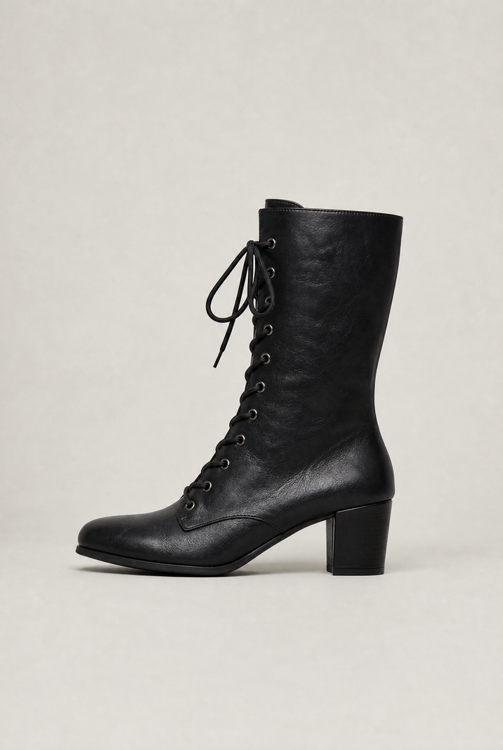 Women's Lace-Up Mid-Calf Boots with Block Heel