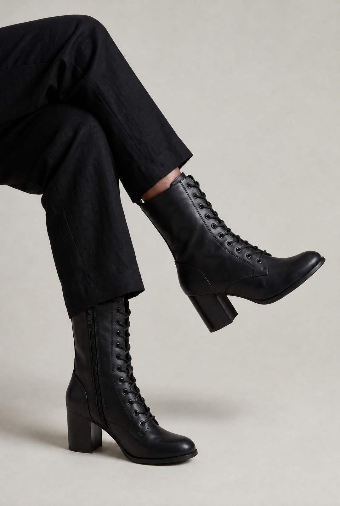 Women's Lace-Up Mid-Calf Boots with Block Heel