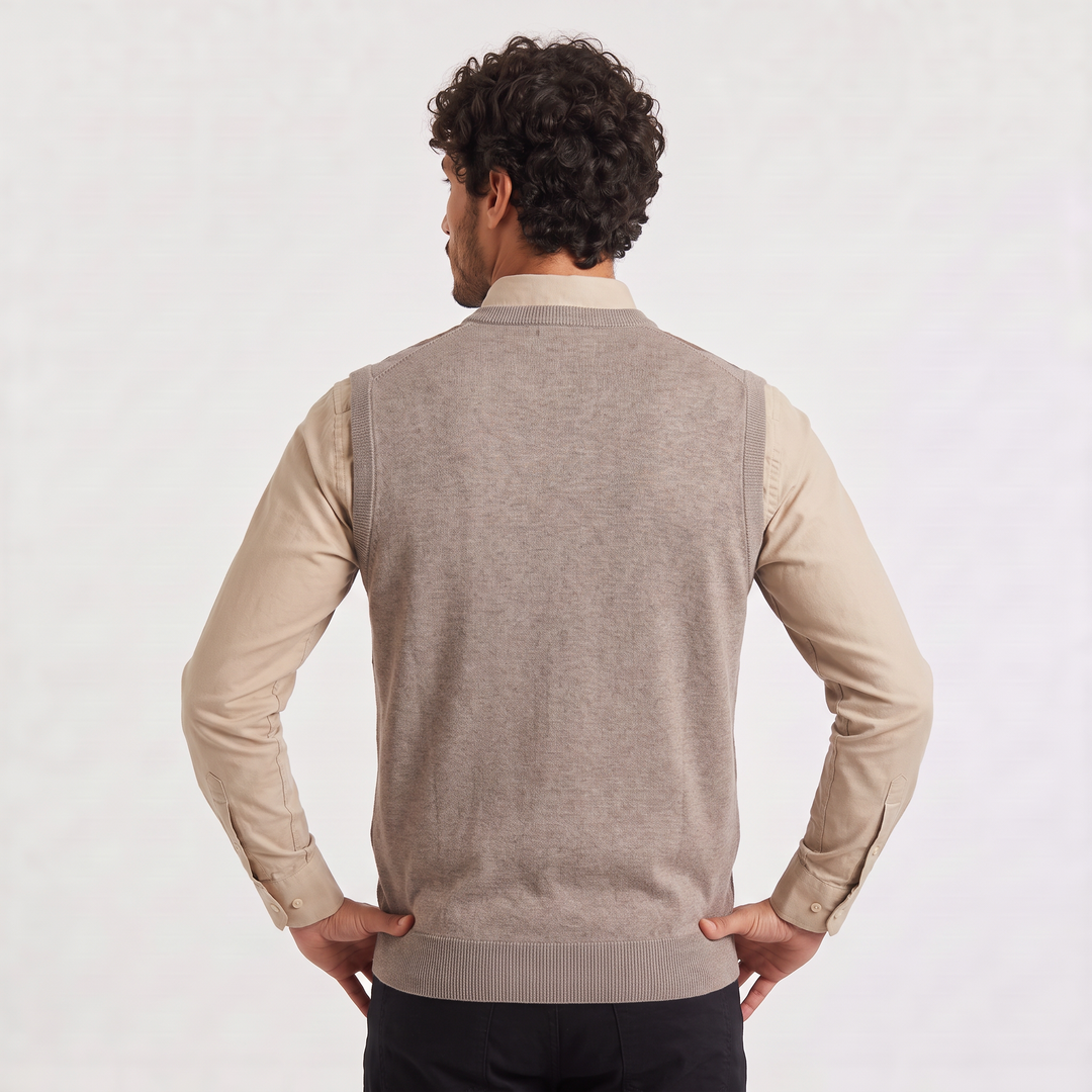 Men's Argyle V-Neck Sweater Vest with Ribbed Trims