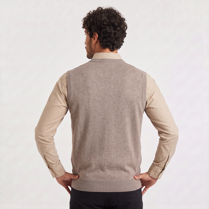Men's Argyle V-Neck Sweater Vest with Ribbed Trims