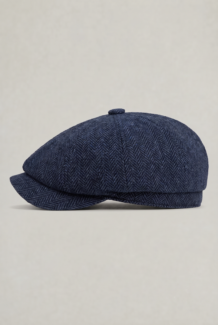 Men's Herringbone Bakersboy Flat Cap with Short Peak