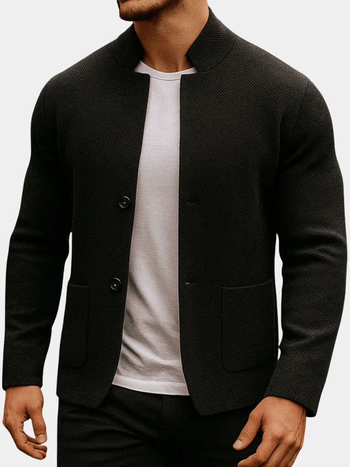 Men's Textured Knit Jacket with Front Button Closure