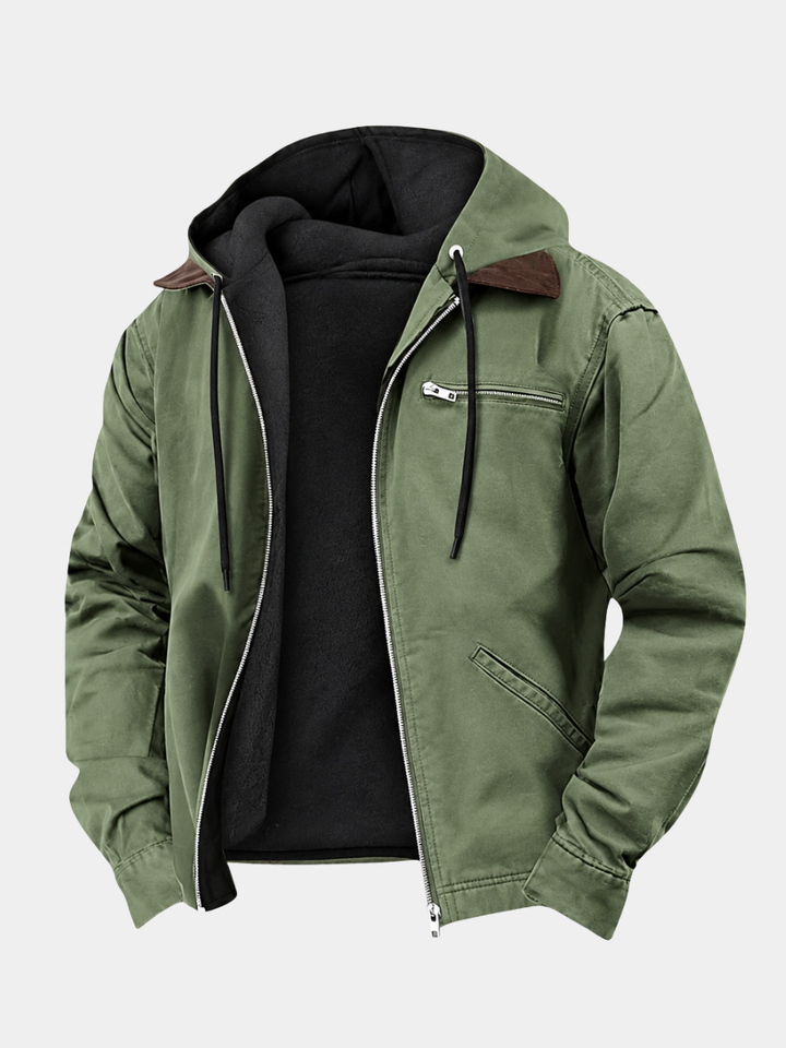 Men's Cotton Hooded Jacket with Fleece Lining
