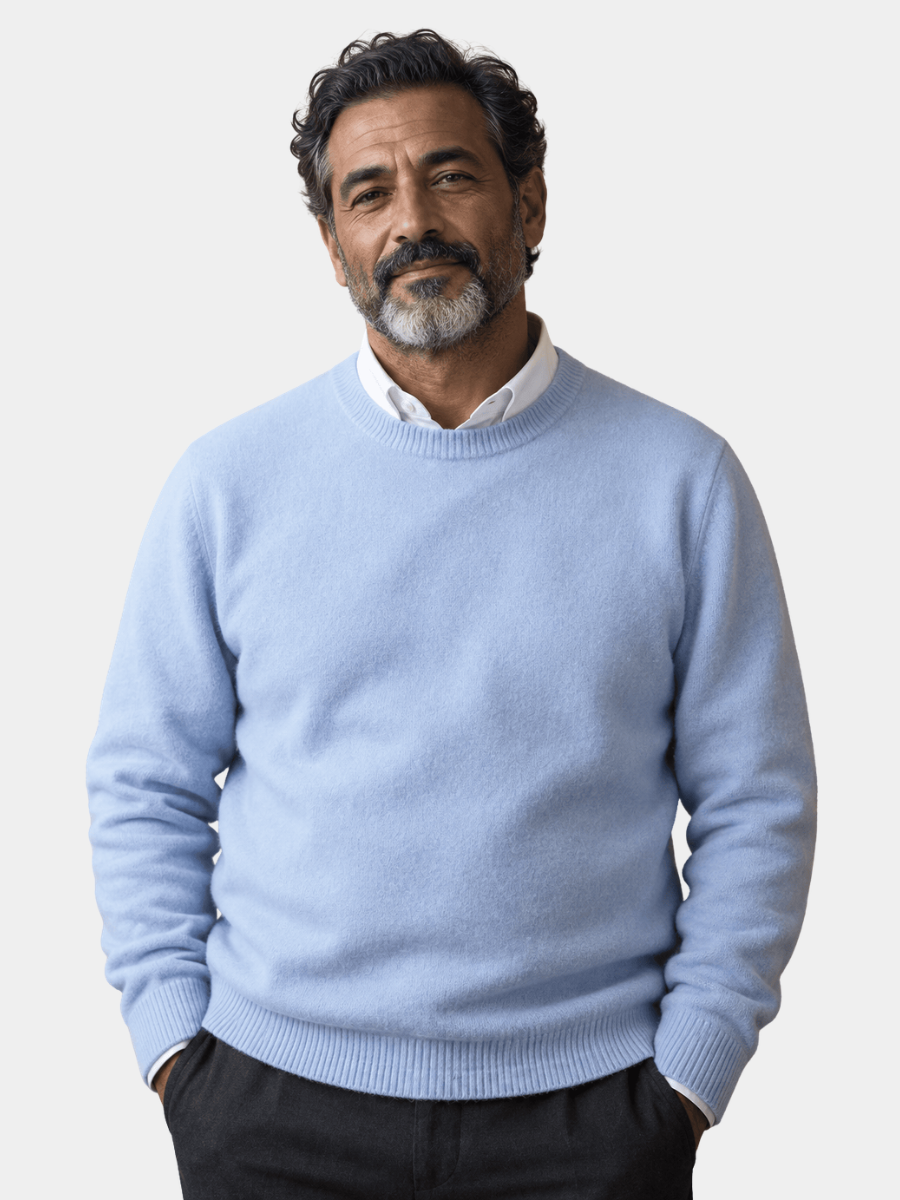 Men's Cotton Wool Blend Crewneck Jumper with Ribbed Cuffs