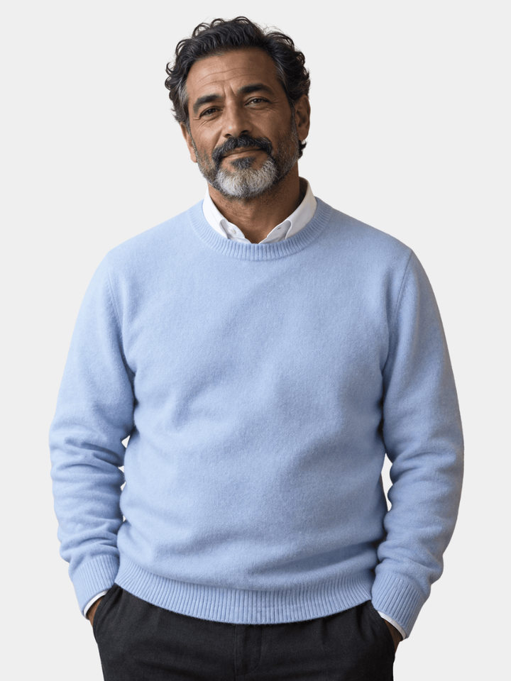 Men's Cotton Wool Blend Crewneck Jumper with Ribbed Cuffs