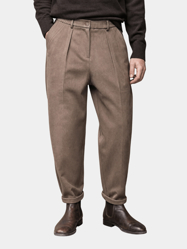 Men's Wool Blend Tapered Trousers with Pleated Front