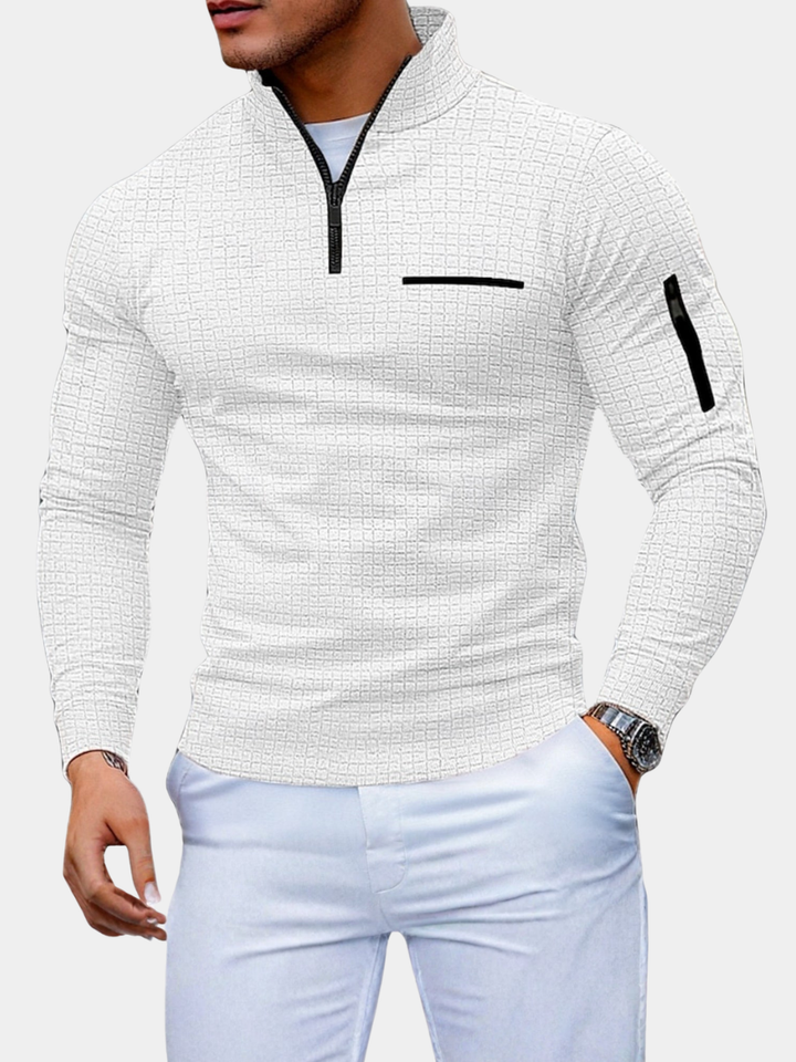 Men's Quarter-Zip Sweater with Sleeve Zip Pocket