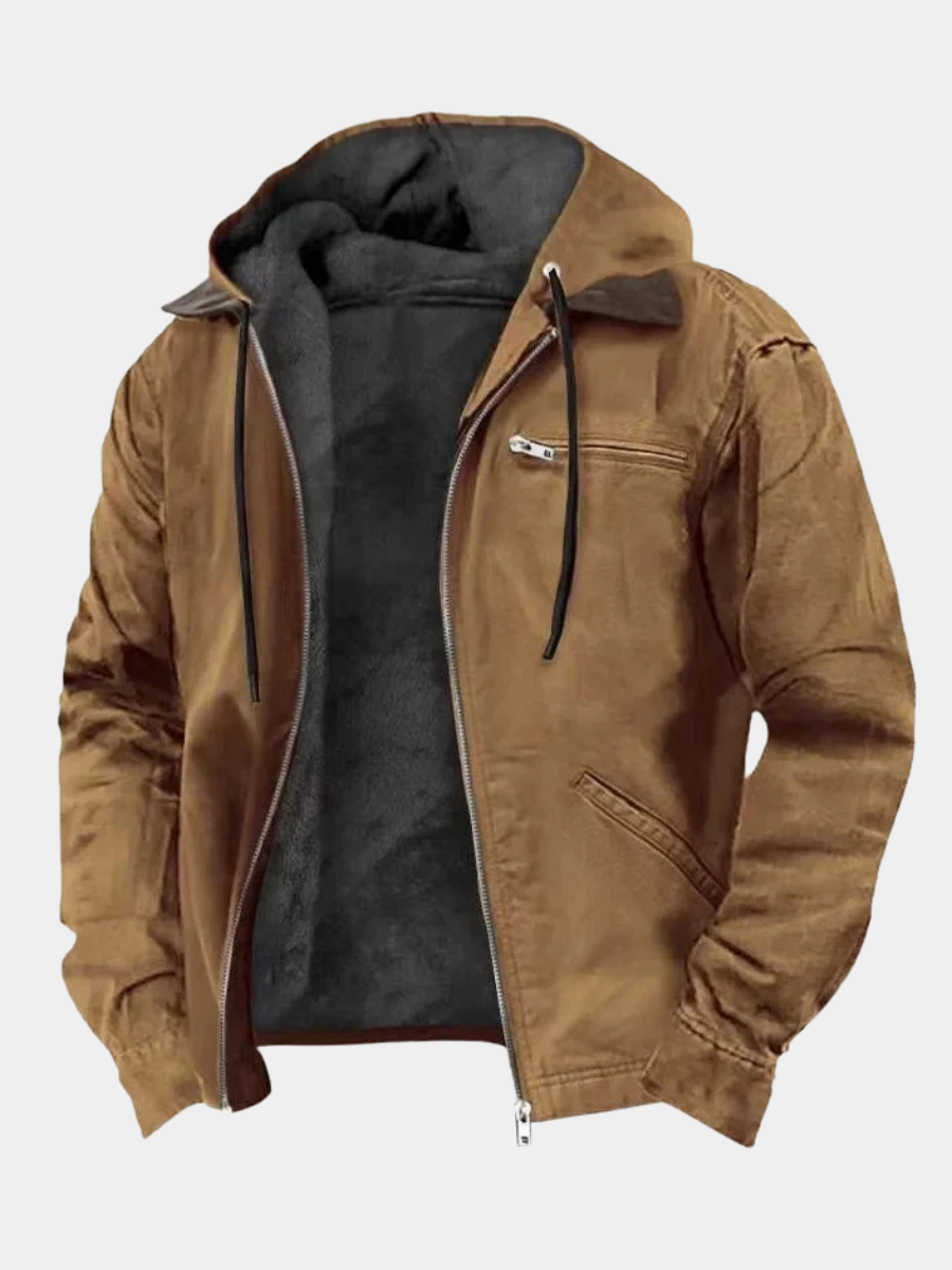 Men's Fleece-Lined Hooded Jacket with Zip Pockets
