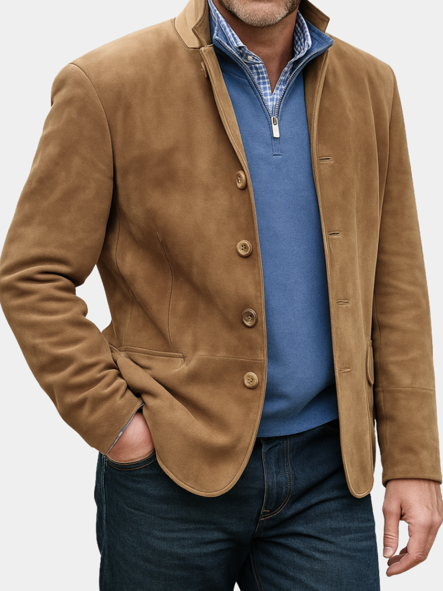 Men's Suede-Style Button Jacket with Structured Fit