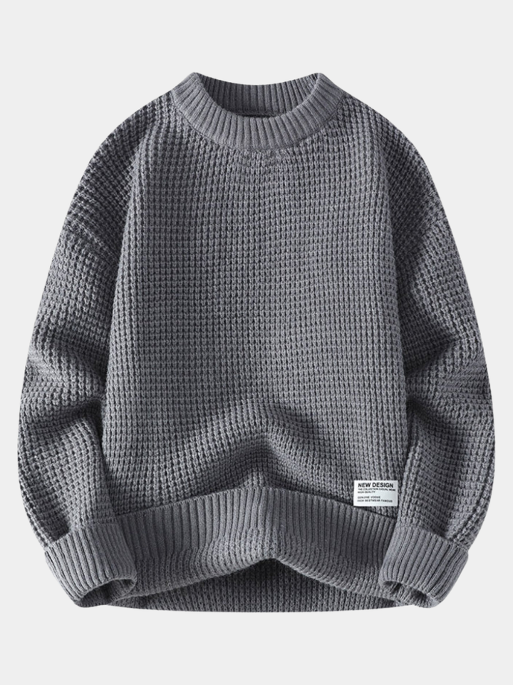 Men's Honeycomb Knit Crewneck Sweater with Ribbed Cuffs