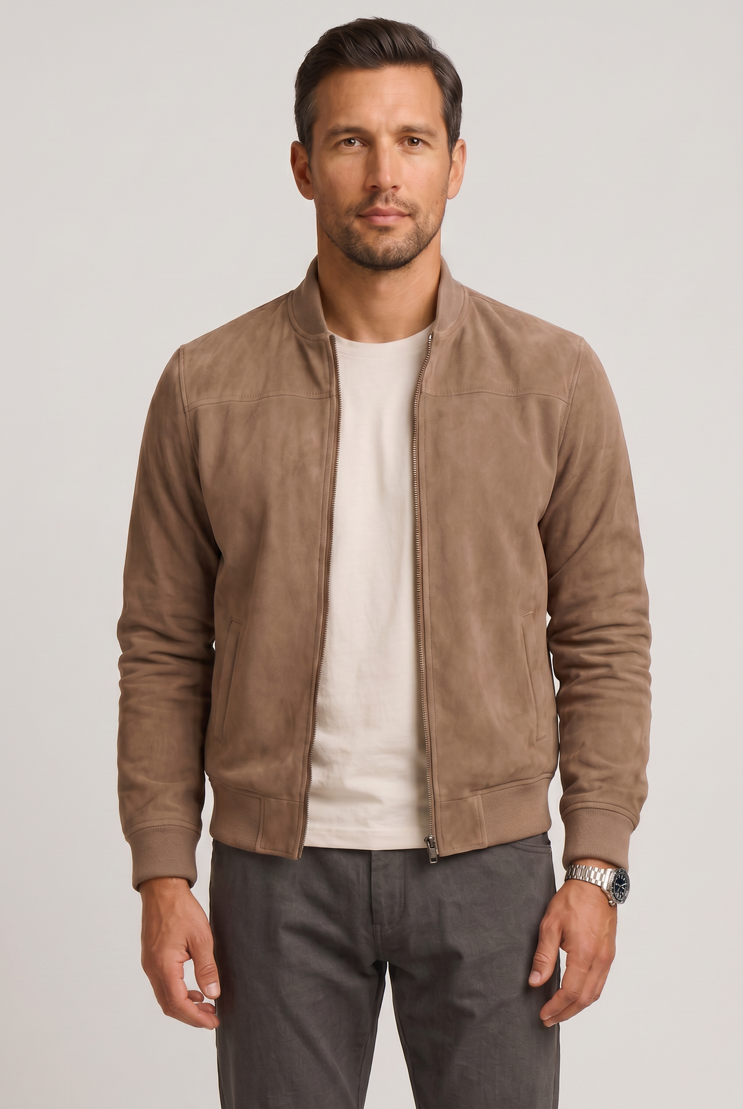 Men's Suede-Look Bomber Jacket in a Modern Fit