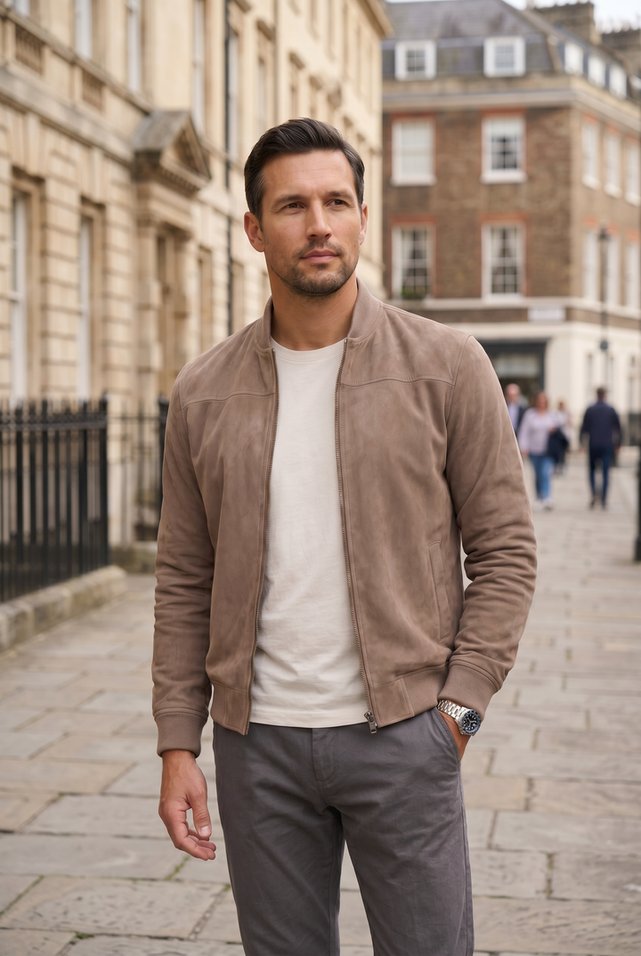Men's Suede-Look Bomber Jacket in a Modern Fit