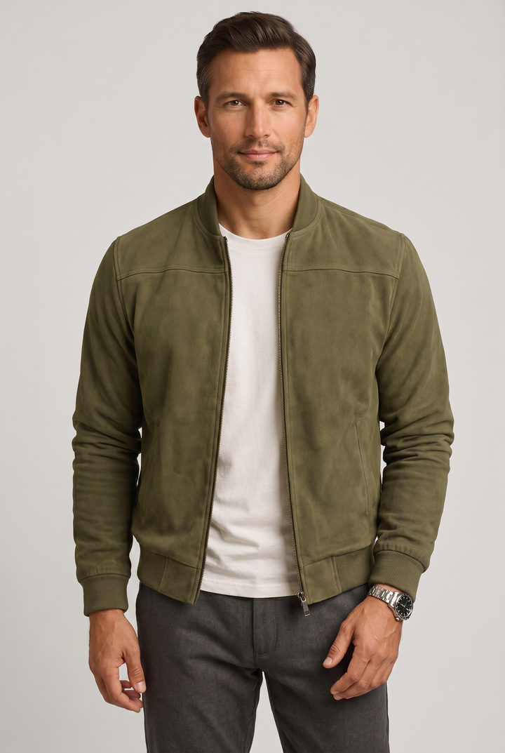 Men's Suede-Look Bomber Jacket in a Modern Fit