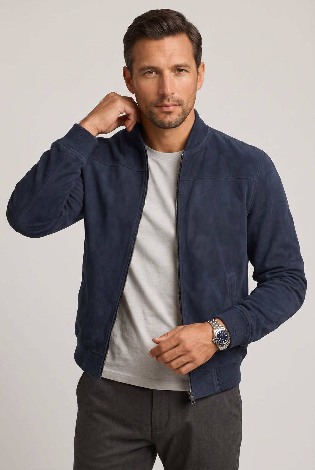 Men's Suede-Look Bomber Jacket in a Modern Fit