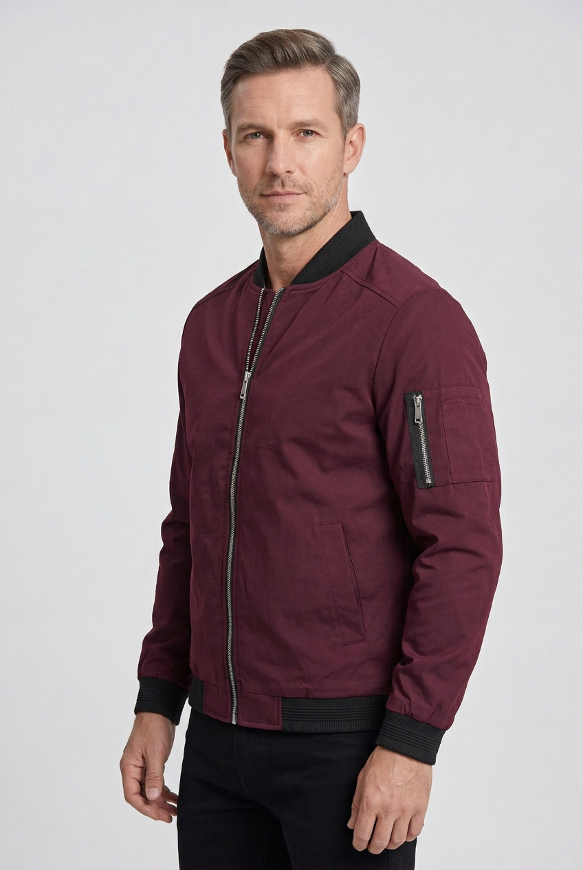Men's Bomber Jacket with Zip Sleeve Pocket
