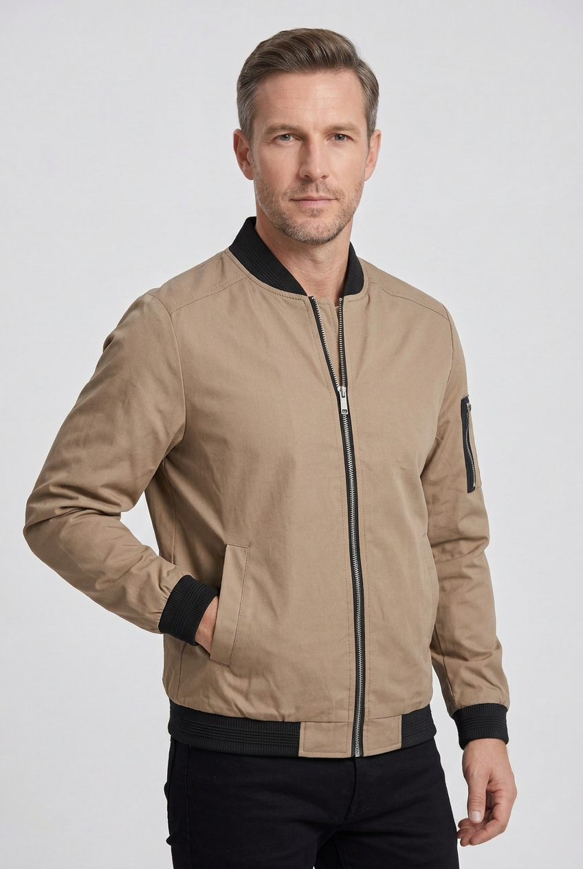 Men's Bomber Jacket with Zip Sleeve Pocket