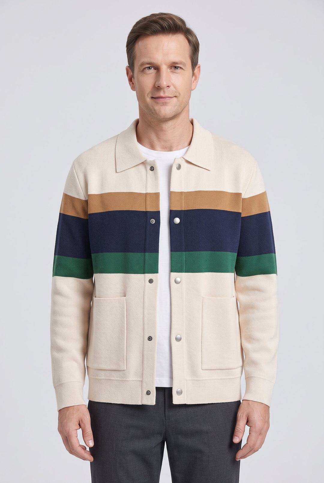 Men's Colour Block Knit Cardigan with Button Front