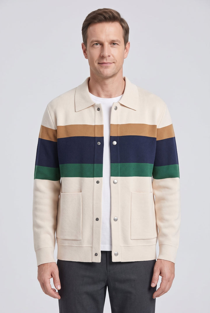 Men's Colour Block Knit Cardigan with Button Front