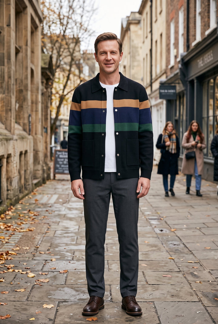 Men's Colour Block Knit Cardigan with Button Front