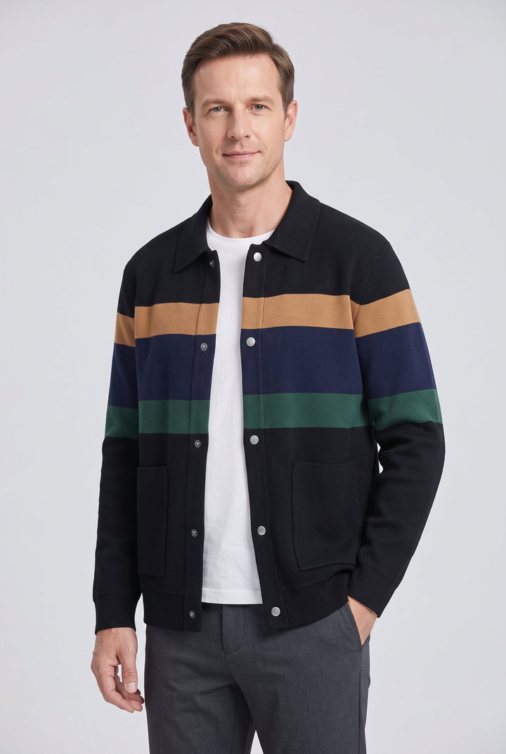 Men's Colour Block Knit Cardigan with Button Front