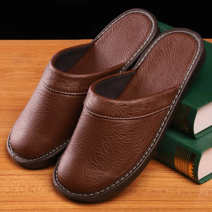 Men's Slip-On Slippers with Stitched Trim