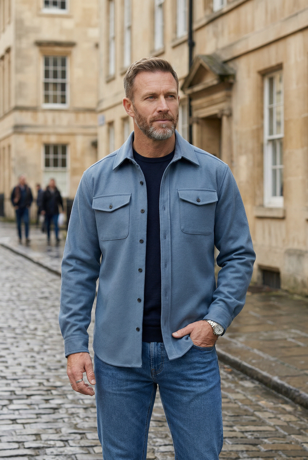 Men's Water-Repellent Overshirt Jacket with Chest Pockets