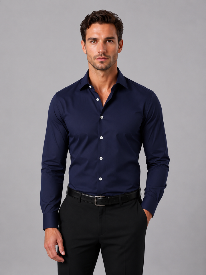 Men's Slim Fit Dress Shirt with Classic Spread Collar