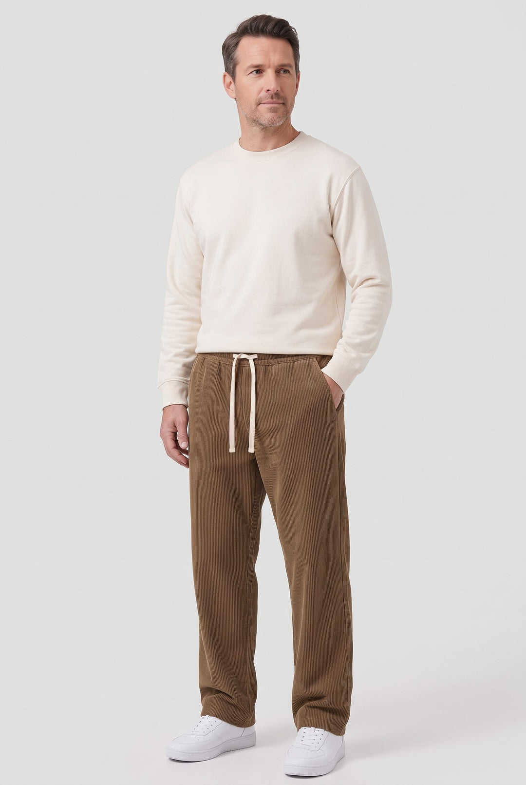 Men's Corduroy Trousers with Drawstring Elasticated Waist