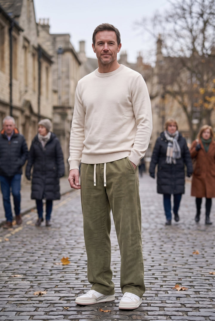 Men's Corduroy Trousers with Drawstring Elasticated Waist