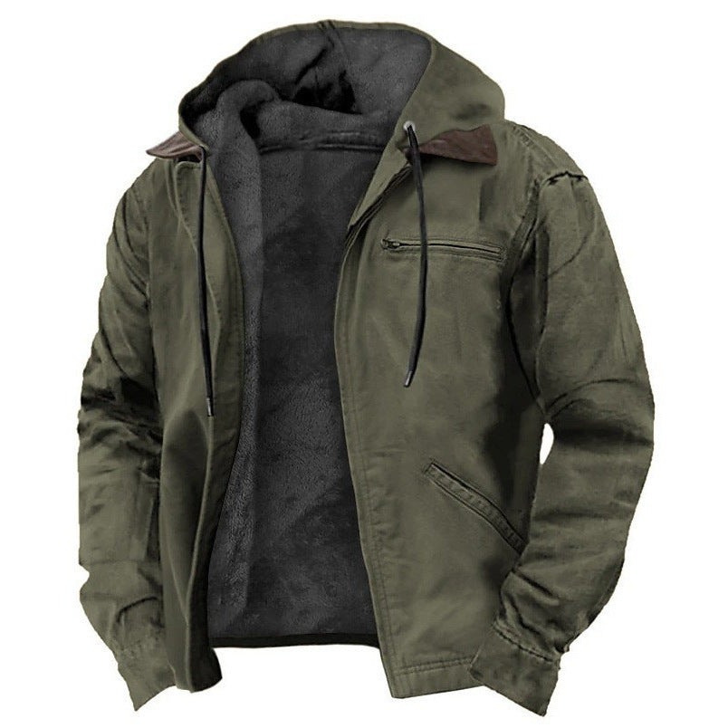 Men's Fleece-Lined Hooded Jacket with Zip Pockets