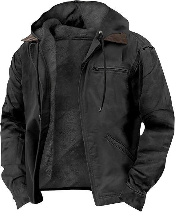 Men's Fleece-Lined Hooded Jacket with Zip Pockets